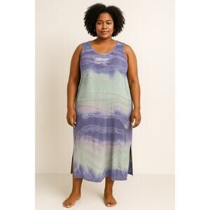 Common Threads Women’s Large Tie-Dye Maxi Purple Aqua 100% Cotton Made in USA